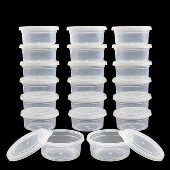 20PCS Small Round Plastic Food Containers with Lids – Leakproof Condiment Cups and Sauce Jars, BPA-Free Reusable Storage Tubs for Meal Prep, Snacks, and Dressings