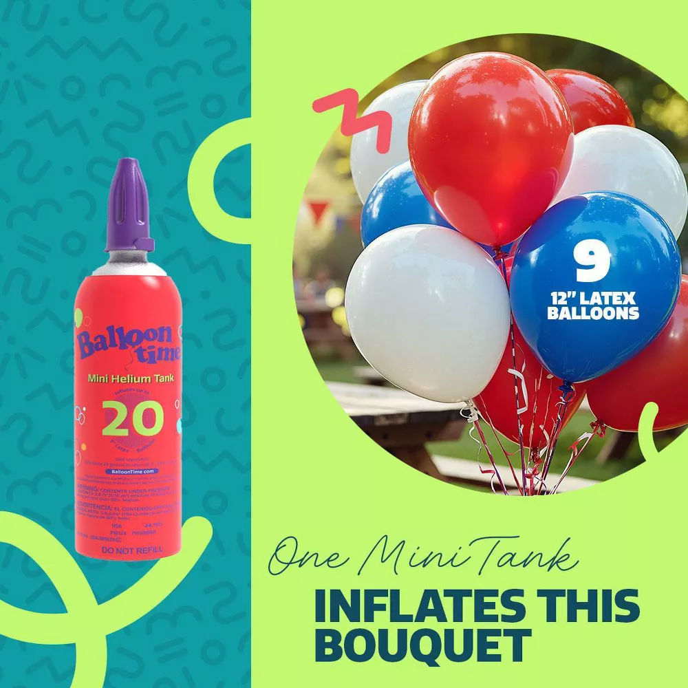 Balloon Time Mini Helium Tank, Portable Helium Tank, Fills 20 9" Balloons