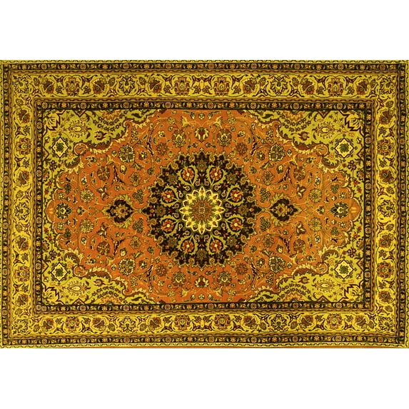 Ahgly Company Machine Washable Indoor Rectangle Medallion Yellow Traditional Area Rugs, 2' x 5'