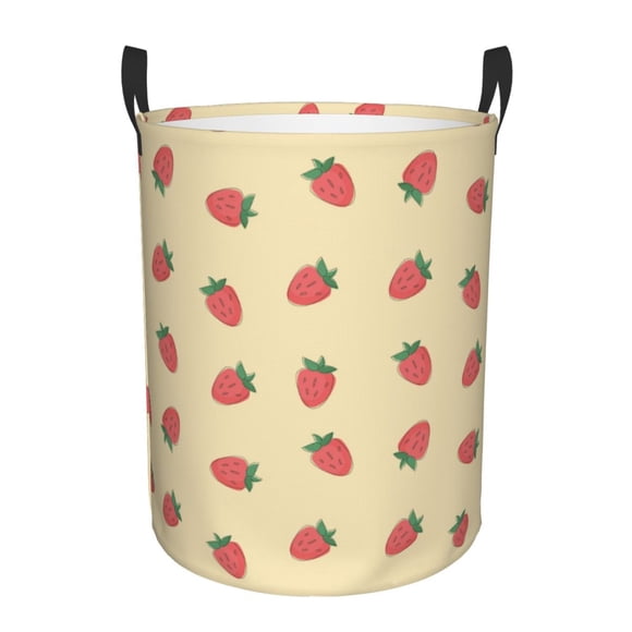 Balery Strawberries Cesta de ropa redonda con asas, impermeable, independiente, para ropa, juguetes, dormitorio y familia-Medium