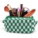 thumbnail image 4 of Makeup Bag Large Checkered Capacity Canvas Travel Toiletry Bag Organizer Cute Makeup Brushes Aesthetic Accessories Storage Bag for Women (Green), 4 of 5