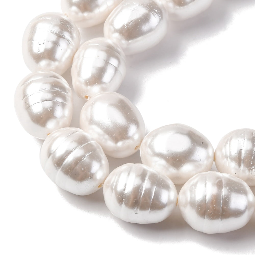 2strands Electroplated Shell Pearl Beads Strands Grooved Oval Beads White 17x13mm Hole: 0.8mm about 24pcs/strand 15.94''(40.5cm)