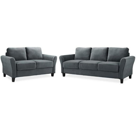 Pemberly Row Transitional 2 Piece Sofa and Loveseat Set in Dark Gray