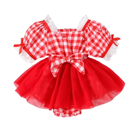 Vividxx Dresses For Girls Summer Girls Dress Red Plaid Party With Floral Embroidery For Toddler Kids Comfort Clothes For Kids