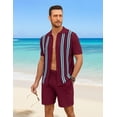 thumbnail image 4 of COOFANDY Men's 2 Piece Short Sets Casual Button Down Shirt and Shorts Set Knit Polo Set Vintage Summer Beach Outfits, 4 of 6