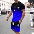 thumbnail image 1 of Men's Summer Tracksuit Athletic Suit Casual Color Block Drawstring Waist Plus Size Short Sleeve O Neck Activewear Set, 1 of 4