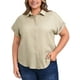 thumbnail image 1 of GRACE & GRANDEUR Camisas de Talla Grande para Mujeres, Camisa de Botón con Cuello, Manga Corta con Dobladillo, Blusas Casuales, Tallas 4X, Caqui, 1 of 1