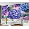 thumbnail image 3 of Hydrangea Mural - Purple Hydrangea Wallpaper, Watercolor Flower 3D Wall Mural For Living Room Bedroom, Floral Murals 55"W x 28"H (Not Peel and Stick), 3 of 6