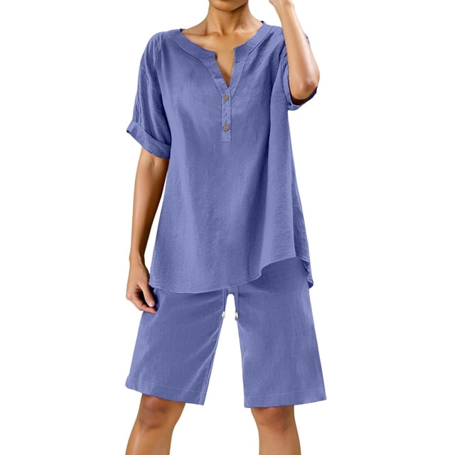 Conjuntos de 2 piezas para mujer: blusa de pierna ancha y pantalones elásticos, camisa informal de manga corta, ropa urbana de moda para el verano