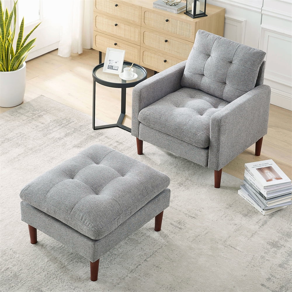 Accent Chair with Ottoman, Modern Tufted Upholstered Single Sofa Chair