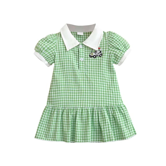 SonxaHe Dresses for Girl Elegant Short Sleeve Plaid Dress Baby Cute Loose Comfortable Birthday Party Dresses Green,Size 6 M-4 Y