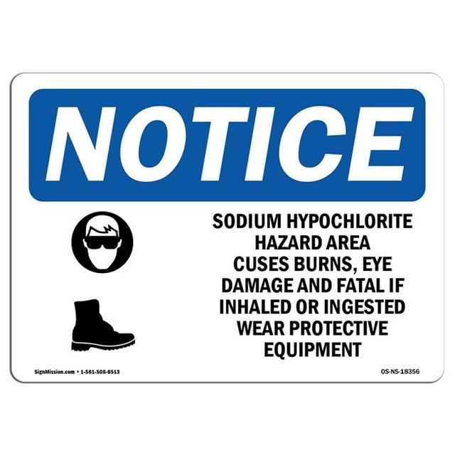 SignMission OS-NS-A-1824-L-18356 Panneau de Signalisation OSHA 18 x 24 Po - Zone de Danger d'Hypochlorite de Sodium