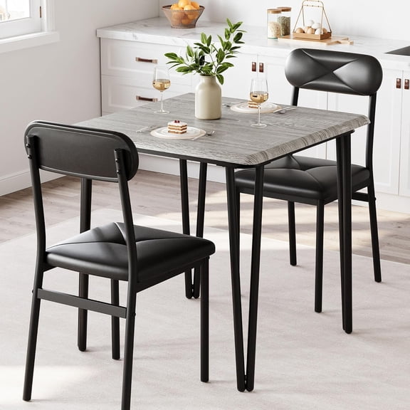 Dining Table Set for 2, Kitchen Table with Upholstered Chairs for Kitchen Room and Small Spaces, Black (Grey, Dining Table Set for 2)