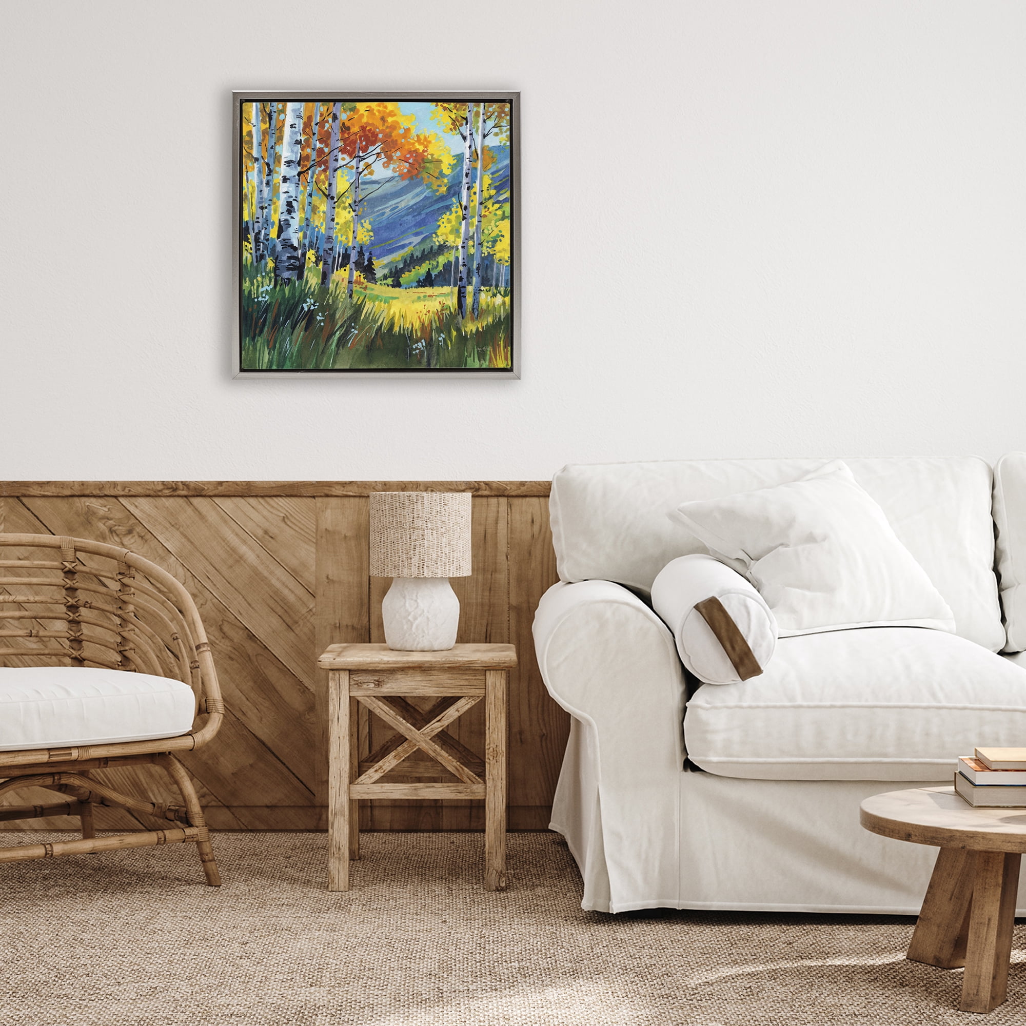 Stupell Industries Autumn Golden Birch Grove Gray Framed Floater Canvas Wall Art, design by Kate Jarvik Birch