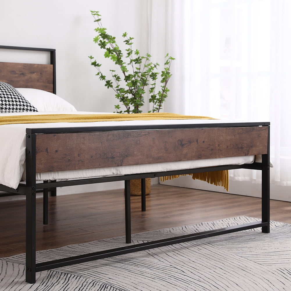 Kepooman Retro Style Black Metal Double Bed Frame Bed with Foot Black, 64.17"L x 15.75"W x 5.51"H, Queen Kepooman Retro Style Black Metal Double Bed Frame Bed with Foot Black, 64.17"L x 15.75"W x 5.51"H, Queen