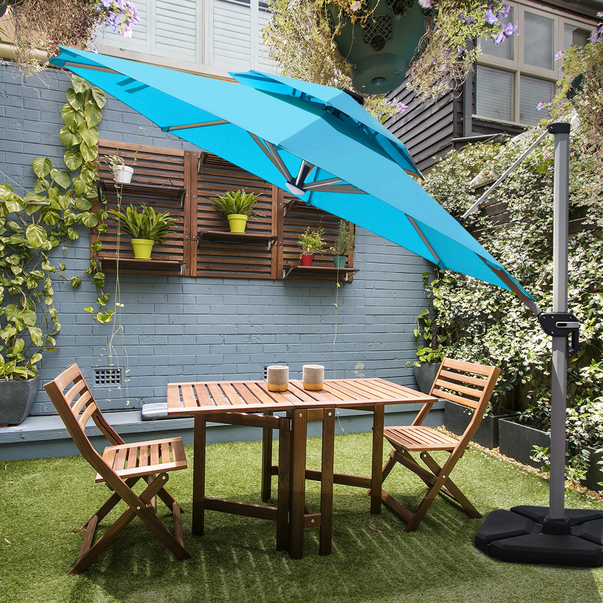 Gymax 10Ft Outdoor Solar Lighted Cantilever Umbrella w/ USB Cable Turquoise  | Walmart Canada
