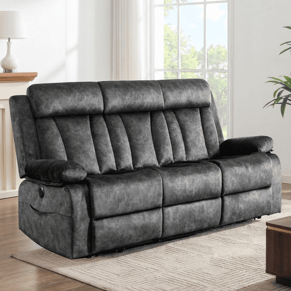 LVUYOYO Power Reclining Sofa, 3-Seater Electric Recliner Sofa with Zero Gravity, Adjustable Headrest, Wall Hugger, USB Charging (Gray)