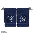 thumbnail image 3 of Monogrammed Washcloth Towel, Personalized Gift, 13x13 Inches - Set of 2 - Silver Script Embroidered Towel - Extra Absorbent 100% Turkish Cotton - Soft Terry Finish - Initial G Navy, 3 of 3