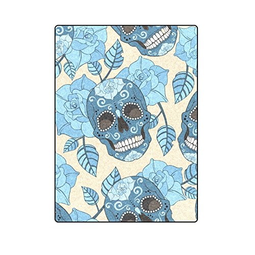 RYLABLUE Roses And Sugar Skulls Throw Blanket Bed Sofa Blanket 58x80 inches