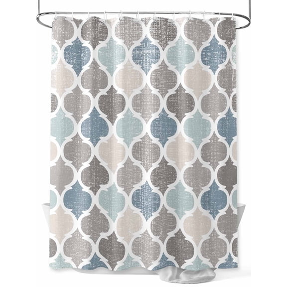 Boanket Polyester Fabric Teal Blue Grey Geometric Shower Curtain, Morocco Abstract Art Waterproof Bathtub Curtain Bathroom Decor Set with Hooks 48 x 72 Inches,