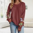 thumbnail image 5 of larppty Women Crewneck Flower Print Long Sleeve Sweatshirts Floral Graphic Tops Casual Loose Fit Pullover Shirts (Wine, XXL), 5 of 9