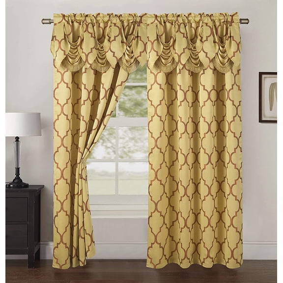 Elegant Comfort Gold Jacquard Look Rod Pocket Curtains, 54” x 84” (Set of 2 Panels)