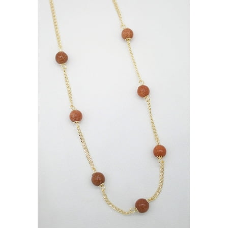 Brown Aventurine Bead Curb Necklace (F126)