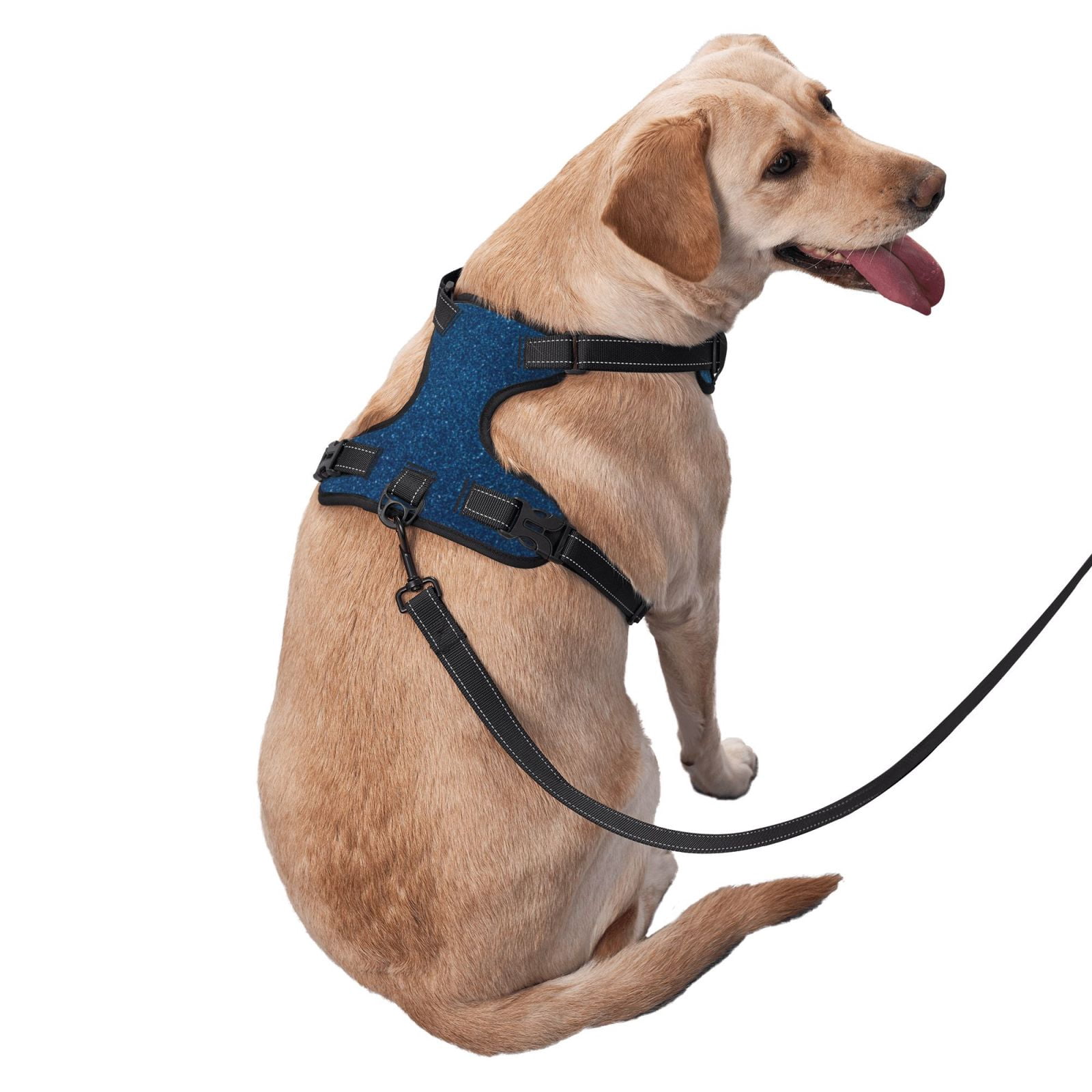 Fuzoiu Deep Blue Glitter Print Reflective Dog Harness,Adjustable, Breathable Pet Vest,Dog Harness No Pull,No Choke Pet Vest for Small, Medium, and Large Dogs-Large