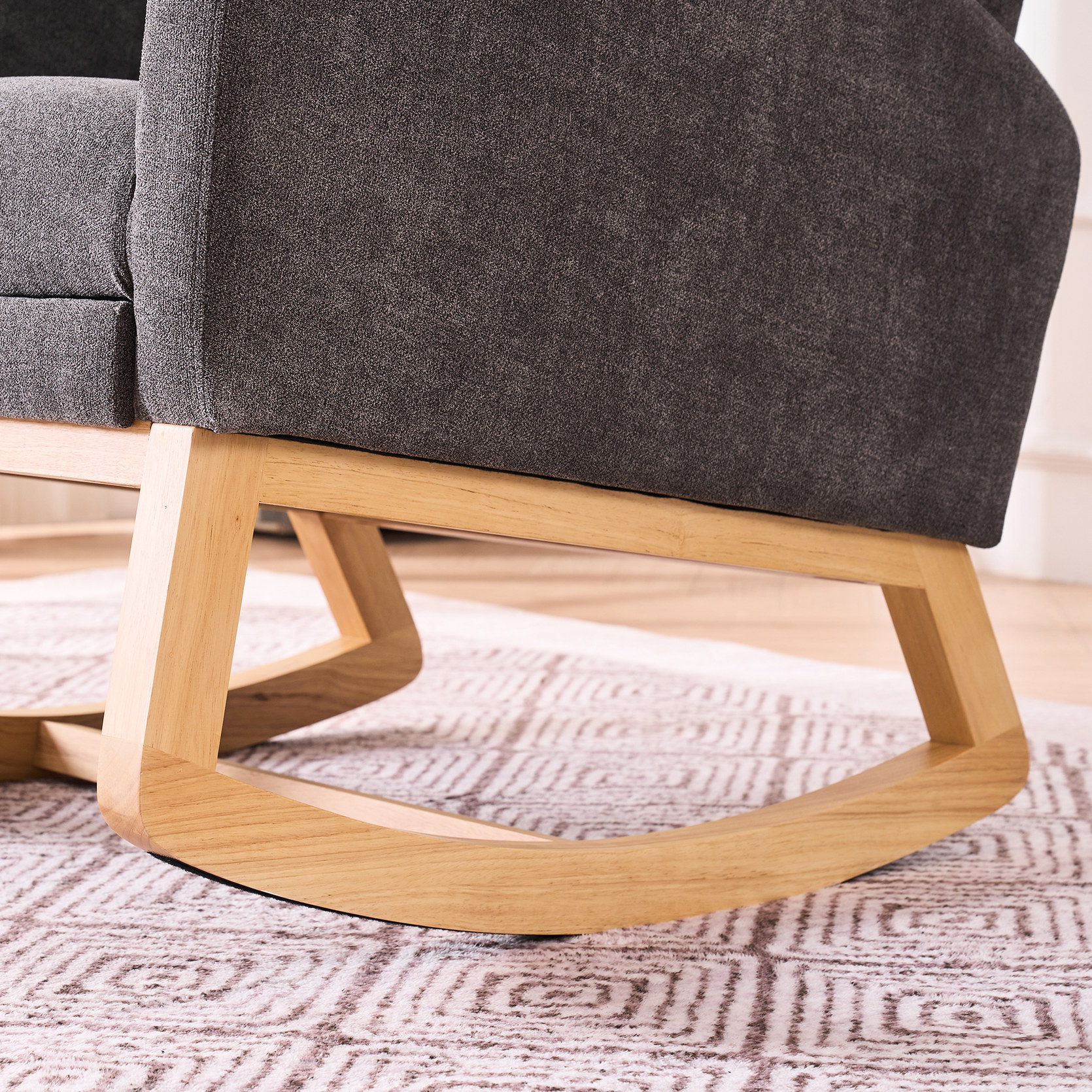 Gray Rocking Chair with Ergonomic Armrest / Offer Strong Support in Nursery