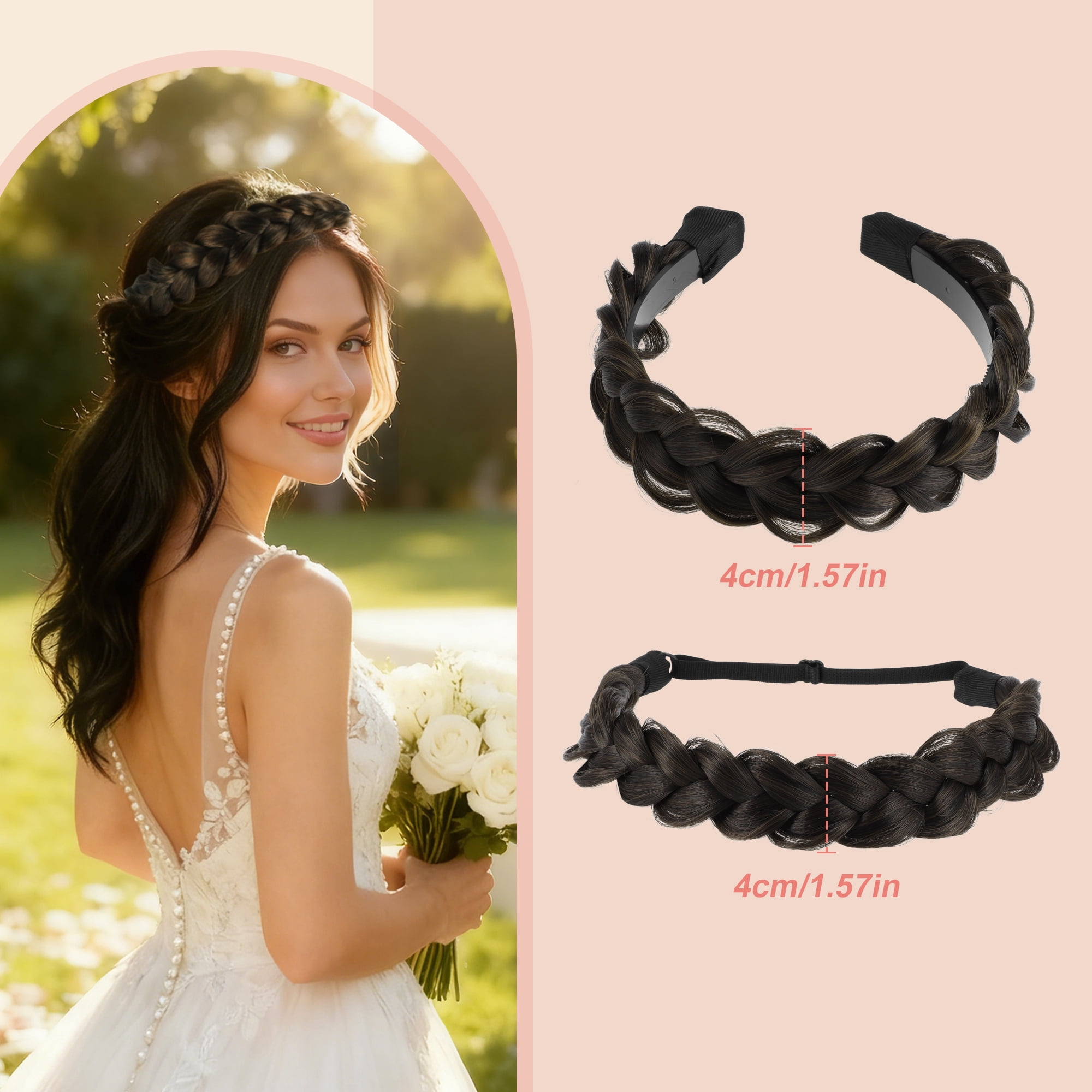 Unique Bargains Braided Hairpiece Elastic Band for Various Looks 1 Set Balck Brown