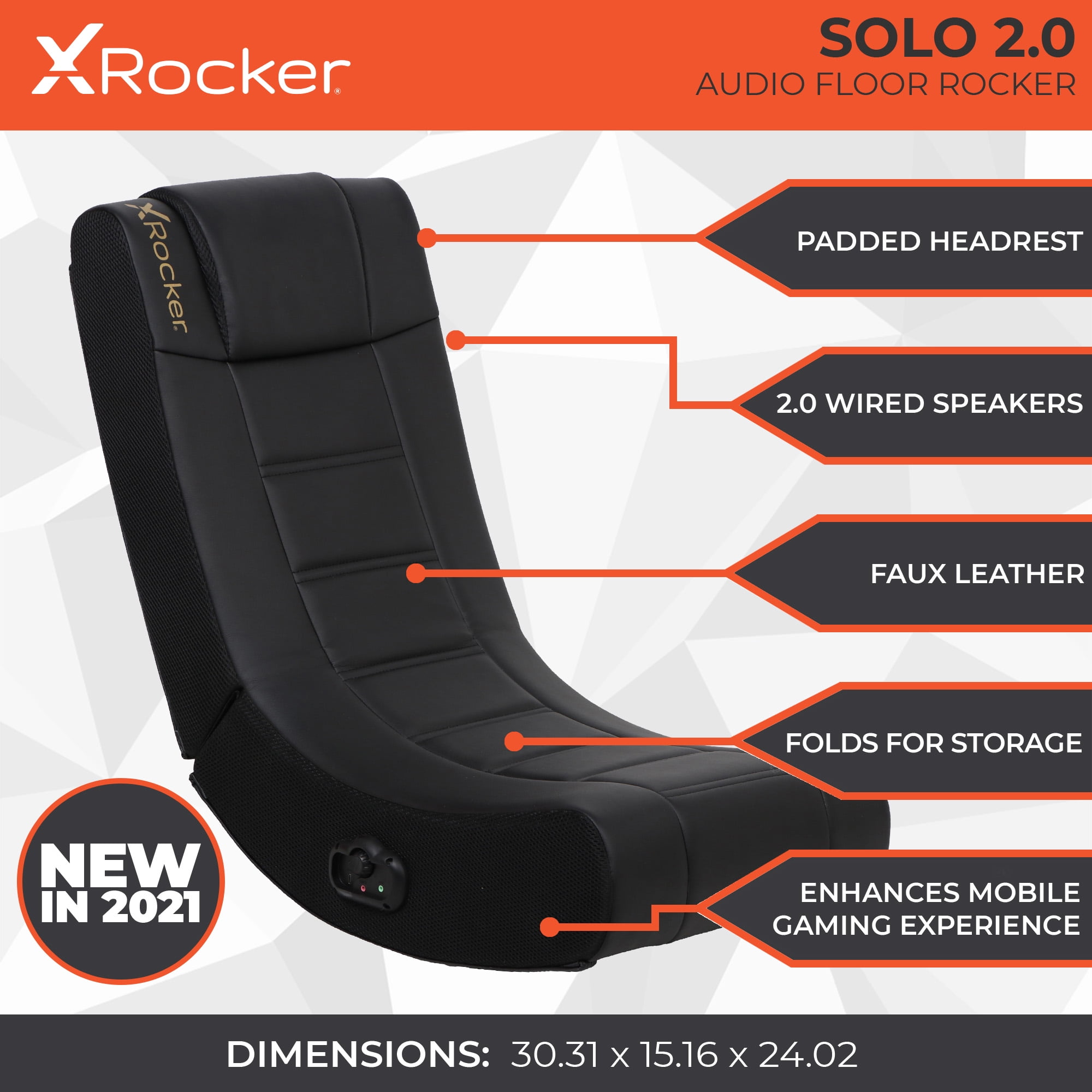 X Rocker Solo 2.0 Audio PU Leather Floor Rocker, Black, 30.3