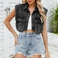 thumbnail image 2 of Veste en Denim Sans Manches pour Femmes, Printemps 2025, Couleur Unie, Boutonnée, Double Poche, avec Col Rabattu, pour Style de Rue et Tenues Décontractées, 2 of 6