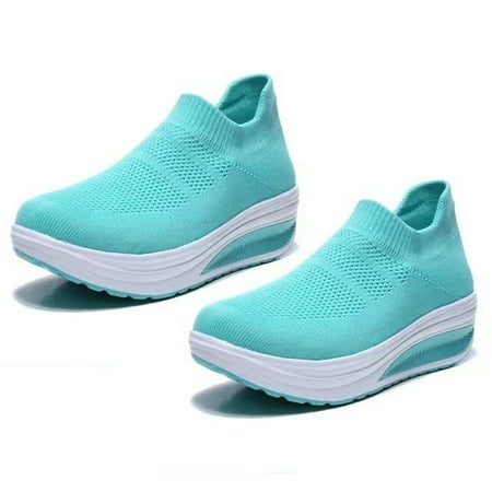 Slip on Sneakers Women Walking Shoes with Arch Support Memory Foam Sky blue Quickwittc Sky blue