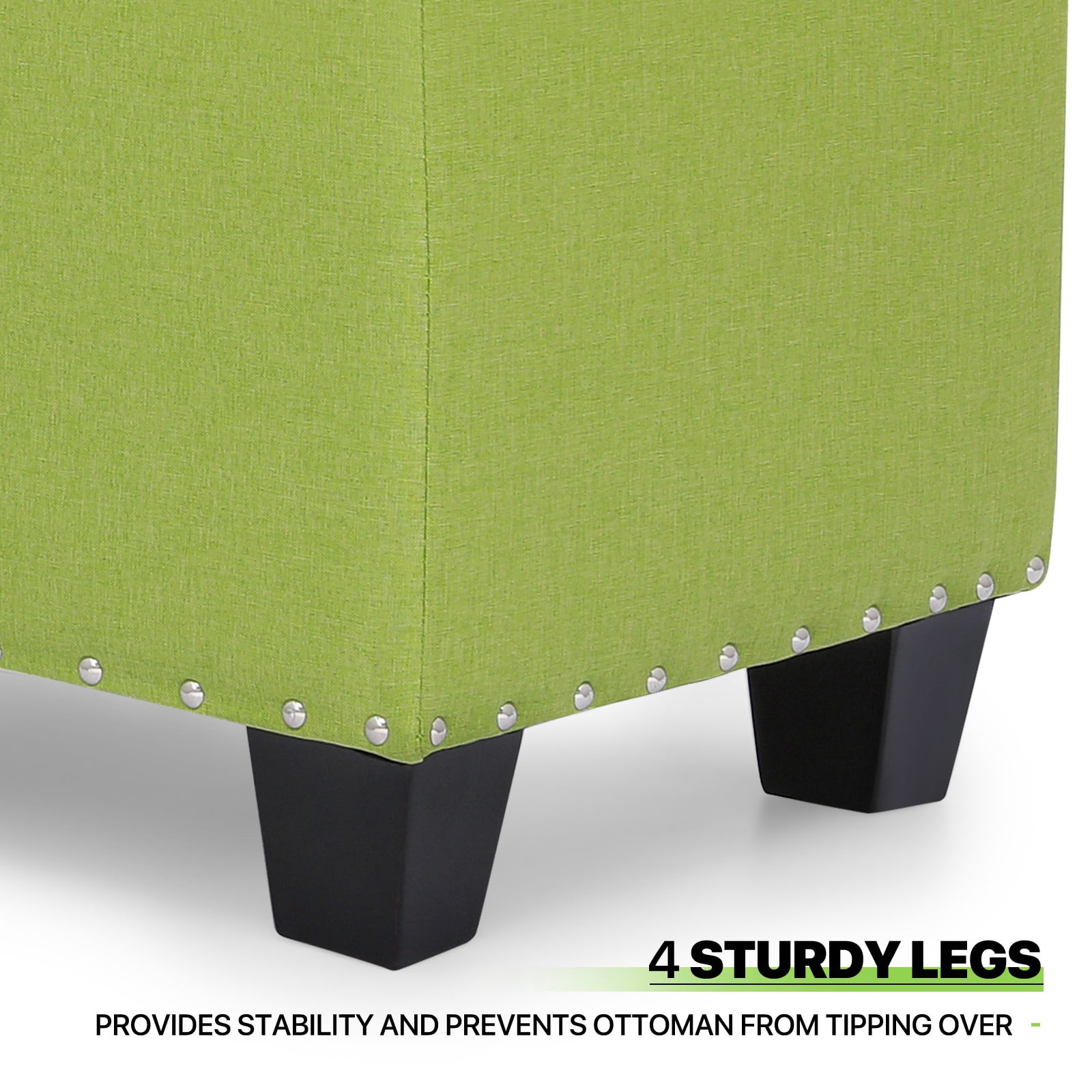 OSM 42 Inch Long Storage Ottoman Bench, Linen Foot Stool Upholstered Foam Padded Rectangular Fabric Tufted Bench Footrest for Living Room Bedroom Entryway with 660 Lbs Capacity, Green