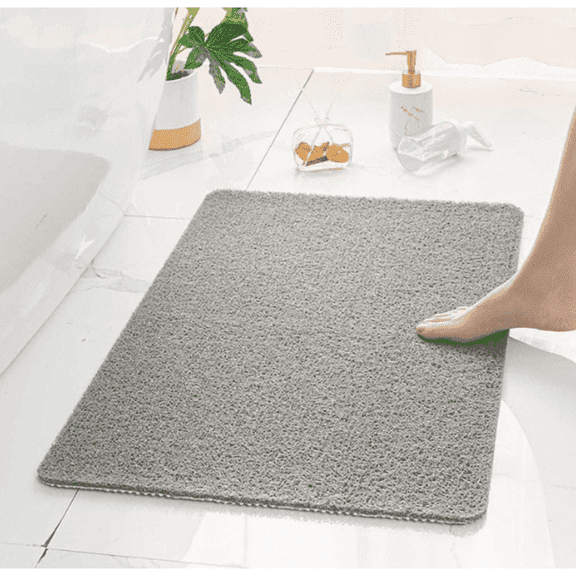 Generic Gray Non Slip Bathtub Mat, 40x16" PVC Loofah Drain Quick Dry No Suction Cup