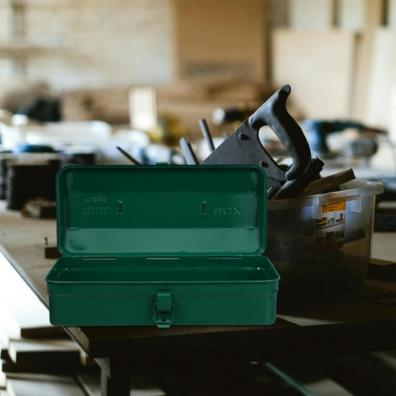 LEORX Green Metal Tool Box Portable Storage Organizer with Handle for Home and Car