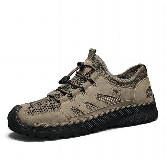 Men's Casual Sandals Closed Toe Hollow Handmade Hiking Walking Outdoor Summer Beach Breathable Soft Leather Water Shoes Brown 7.5 US