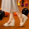 thumbnail image 2 of Alpargatas Plataforma Allegra K Correa en el tobillo Tacón de cuña Sandalias Beige 39, 2 of 6