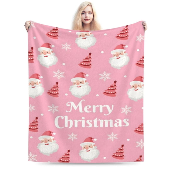 Christmas Throw Blanket Small Pink Cute Santa Claus Blanket Xmas Winter Holiday Blanket Bed Soft Cozy Lightweight Fuzzy Fleece Blankets and Throws 50x40