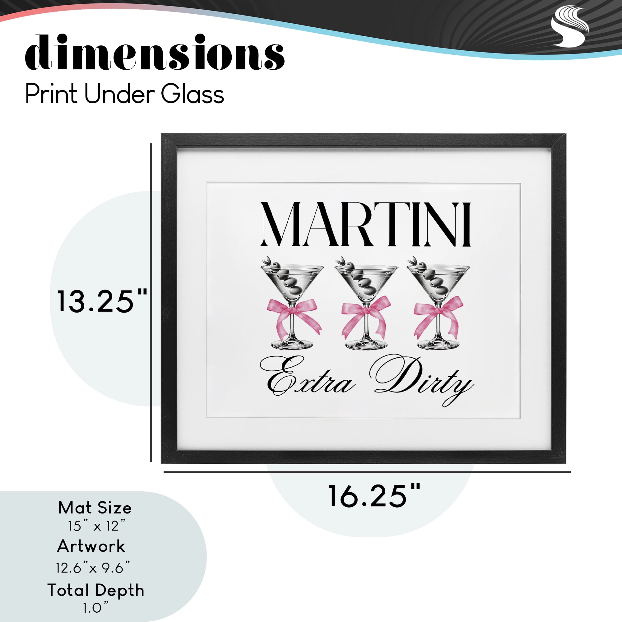 Stupell Industries Pink Ribbon Martini Trio Black Framed Print Under Glass, design by Lettered and Lined