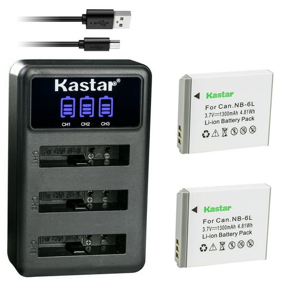 Kastar 2 Pack Battery and LCD Triple USB Charger Compatible with Canon NB-6L NB-6LH, Canon PowerShot S95, PowerShot S120, PowerShot SD770 IS, PowerShot SD980 IS, PowerShot SD1200 IS Camera