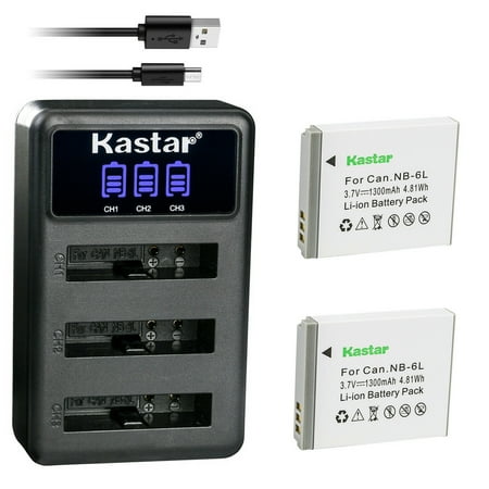 Kastar 2 Pack Battery and LCD Triple USB Charger Compatible with Canon NB-6L NB-6LH Canon PowerShot S95 PowerShot S120 PowerShot SD770 IS PowerShot SD980 IS PowerShot SD1200 IS Camera