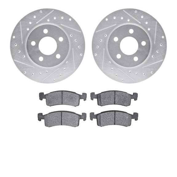 Dynamic Friction Company Front Brake Rotors-Drilled and Slotted-Silver with 5000 Advanced Brake Pads 7502-40140
