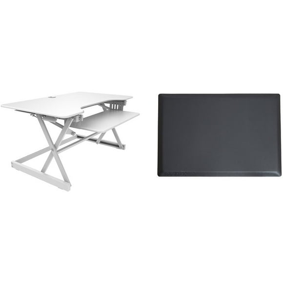 40" Large Adjustable Standing Desk Converter/Anti Fatigue Mat Bundle - White