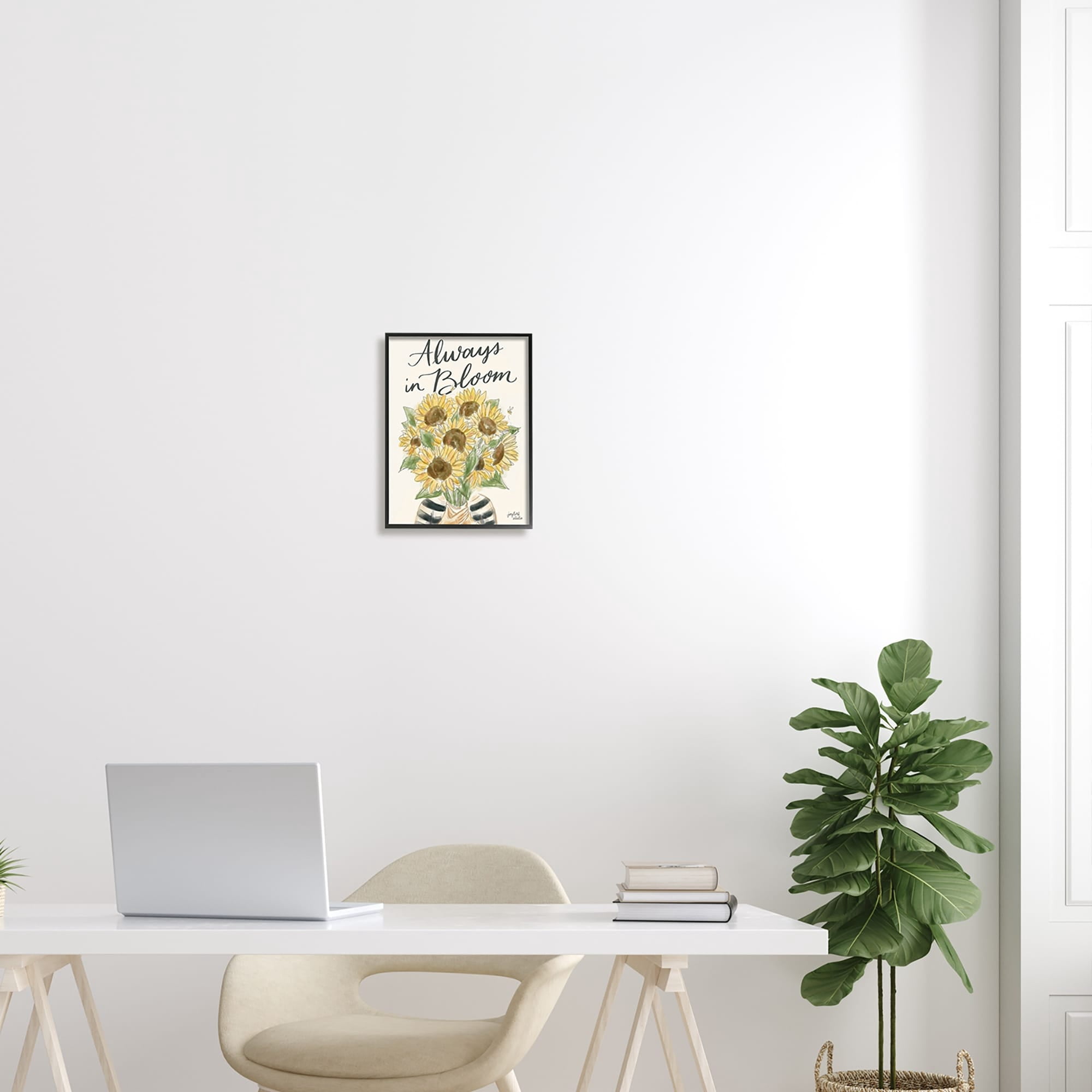 Stupell Industries Always In Bloom Person Holding Sunflowers Calligraphy Graphic Art Black Framed Art Print Wall Art, Design by Jess Baskin
