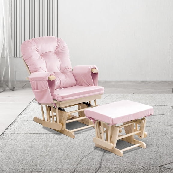 5Pcs Glider Rocker Replacement Cushions - Velvet Glider Cushions Replacement Set with Side Storage Pockets, Thick Chair Cushions Washable & Non Slip, Cushion ONLY - Pink