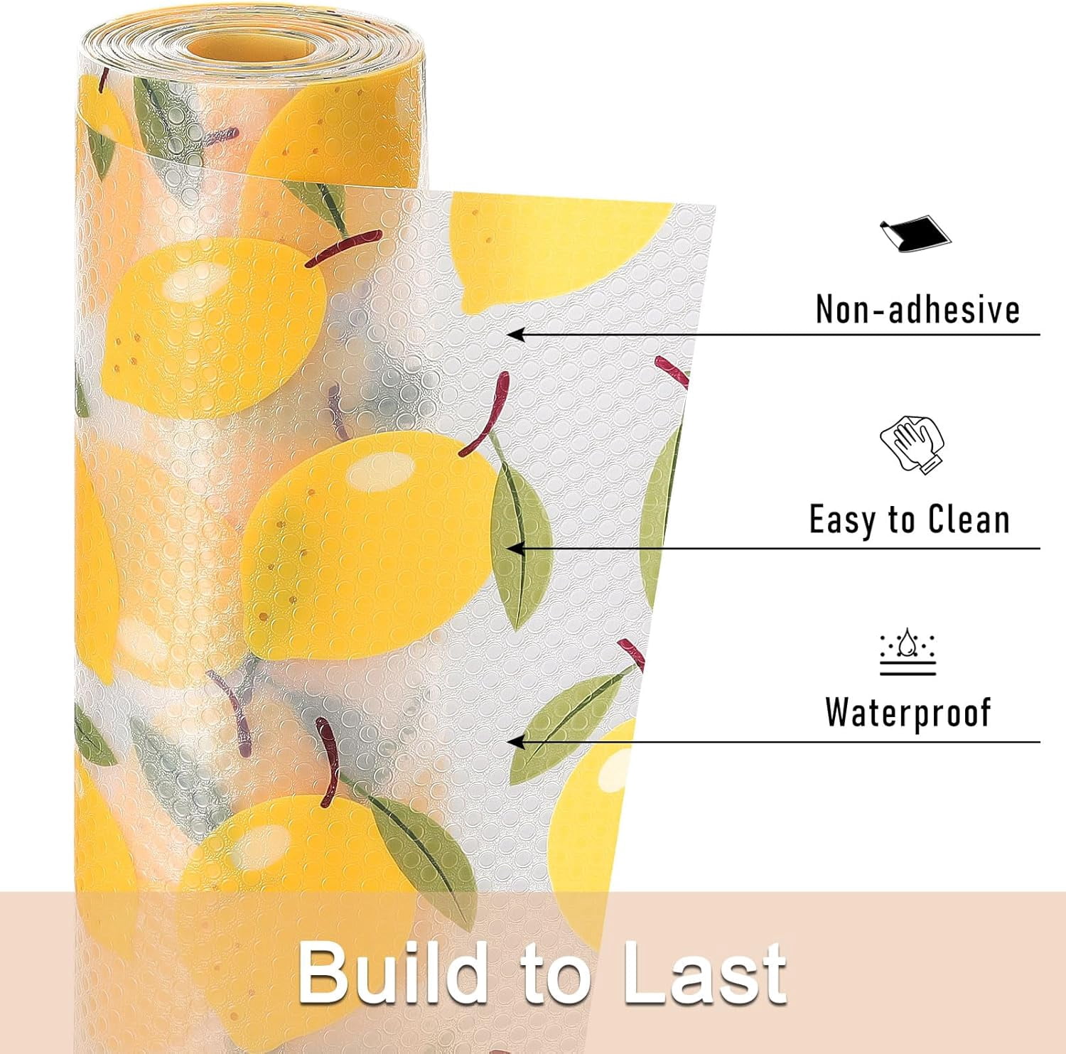 Shelf Liner Non-Adhesive Cabinet Liners for Kitchen Drawers Shelves Refrigerator Pantry Storage Bathroom Closet Fridge Durable Waterproof EVA Mats(11.8" W x 118" L Yellow Lemon)