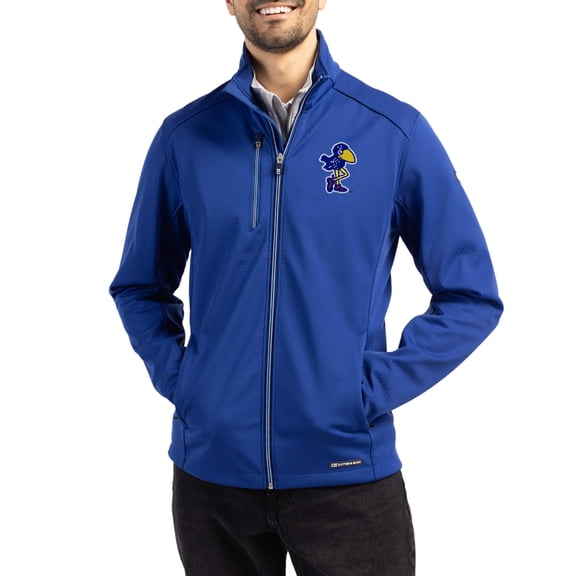 Men's Cutter & Buck Blue Kansas Jayhawks Evoke Eco Softshell Recycled Full-Zip Jacket