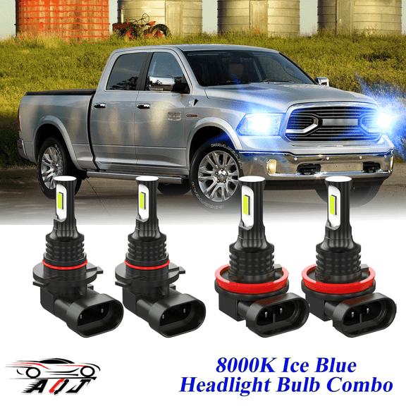 8000K Ice Blue LED Headlight Bulbs Combo Kit For 2009-2023 Dodge Ram 1500 2500 3500