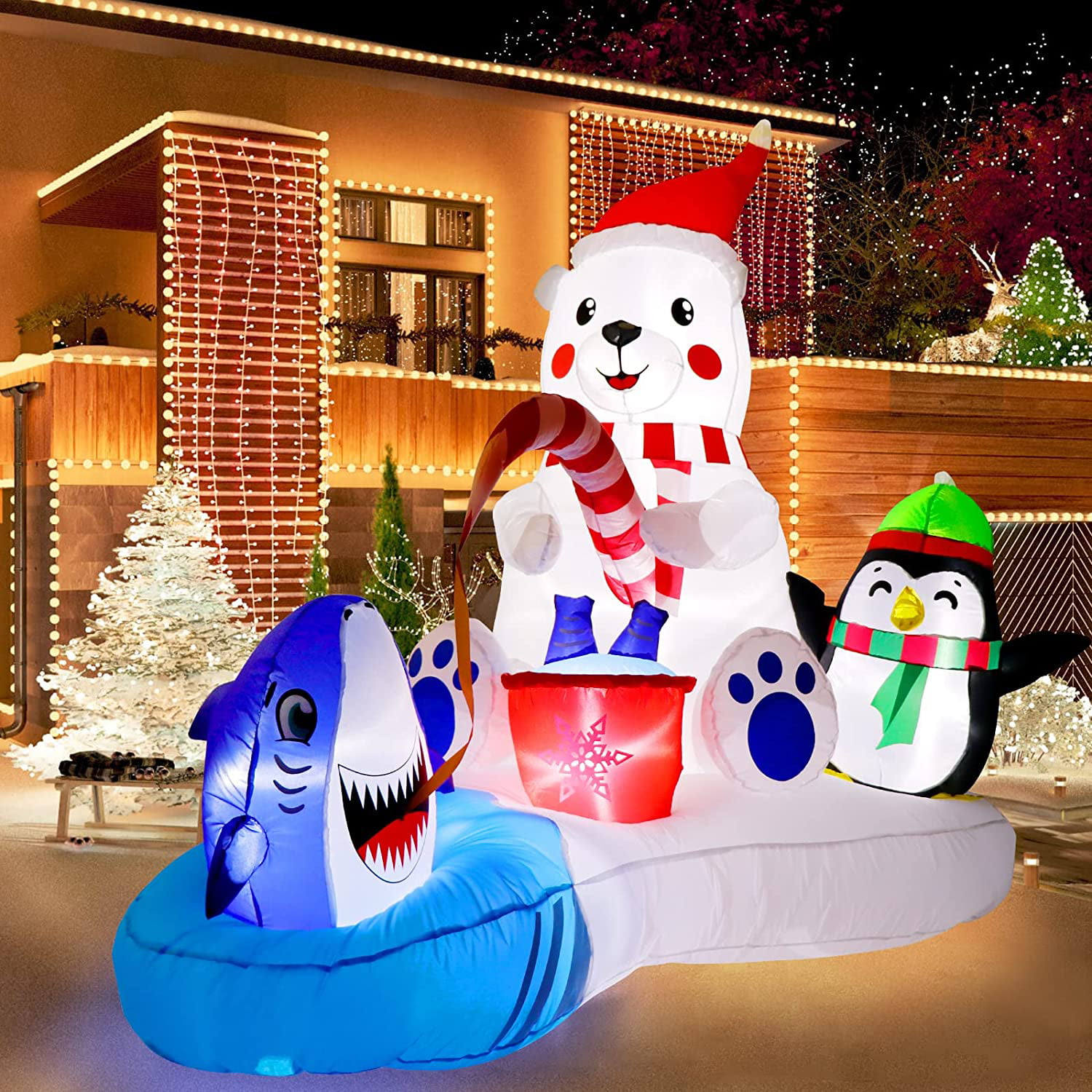 GUDELAK 6 Ft Christmas Inflatables Outdoor Decorations LED Light Up Polar Bear and Penguin Blow Up Inflatable Christmas Decorations for Yard Garden Lawn Indoor Xmas Holiday Party Decor 